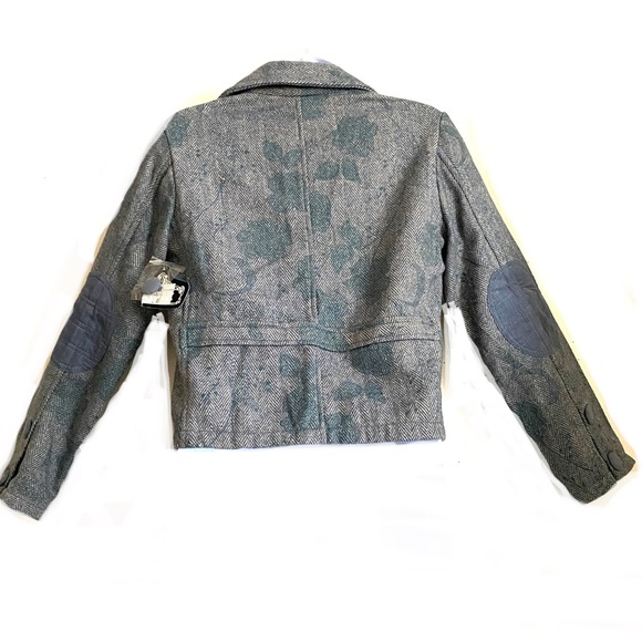 NWT ANGIE elbow patch blazer GRAY tweed cotton floral lining button cuffs size - Picture 12 of 14